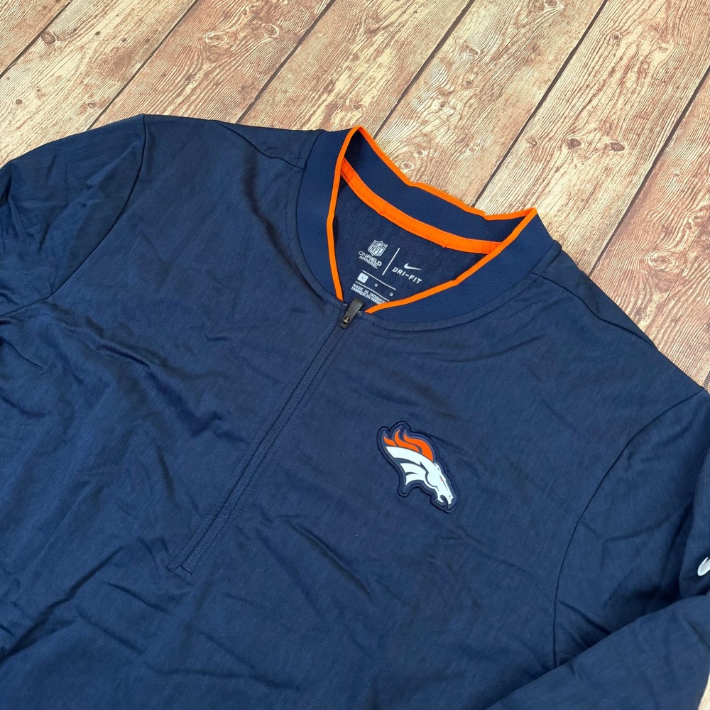 Nike NFL Denver Broncos Quarter Zip Pullover Mens Large Navy Blue Dri Fit